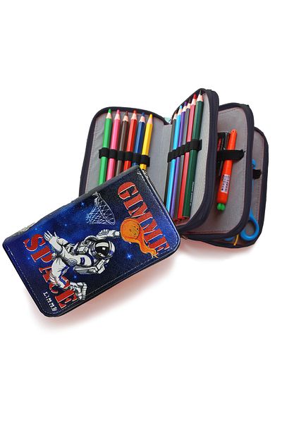 Limmy Μολυβοθήκη Μπάσκετ Αστροναύτης Space Pattern Organizer Θήκη μολυβιών Vegan Δερμάτινη θήκη για στυλό τριών θέσεων -