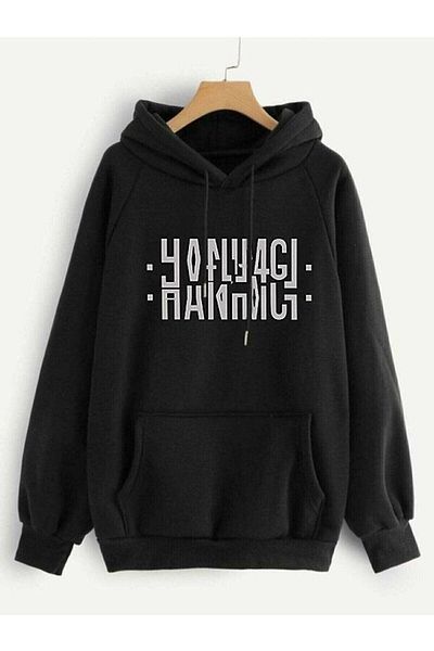 mercoledi Hanorac oversize cu glugă cu imprimeu HANIMCI