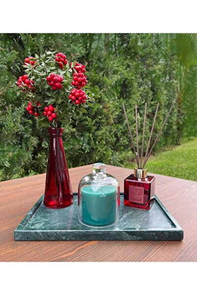 Sümeyra Marble Art Cypress Green - Doğal Yeşil Mermer Sunum Tepsisi 20*30cm