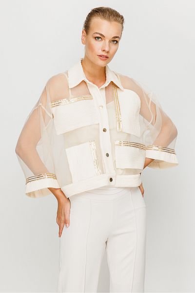 Nefeli Sequin Striped Short Jacket