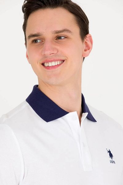 U.S. Polo Assn. Λευκό ανδρικό μπλουζάκι πόλο με λαιμόκοψη