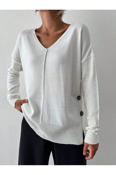 AQE FASHION Pulover cu decolteu în V cu nasturi laterale