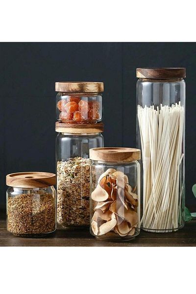The Mia Glass Storage Container with Wooden Lid 300 ml