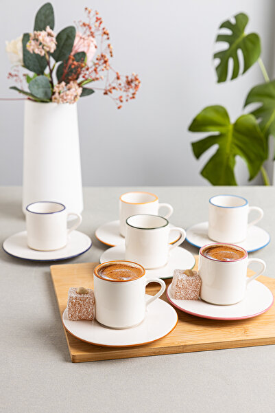 ŞURA MUTFAK 12 Parça Fincan Takımı | 6 Kişilik Fincan Seti | Renkli Filato