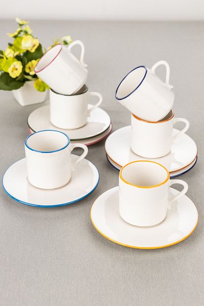 ŞURA MUTFAK 12 Piece Cup Set | Cup Set for 6 People | Colored Filato