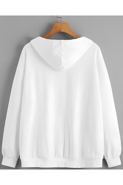 Edizen Evil 2024 Oversize Premium Βαμβακερή κουκούλα λευκή φούτερ