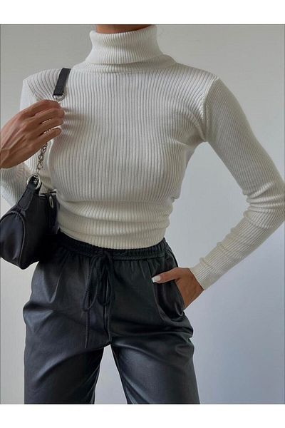 Beybun boutique Pulover cu nervuri jacquard cu gât - Camisole de damă din bumbac