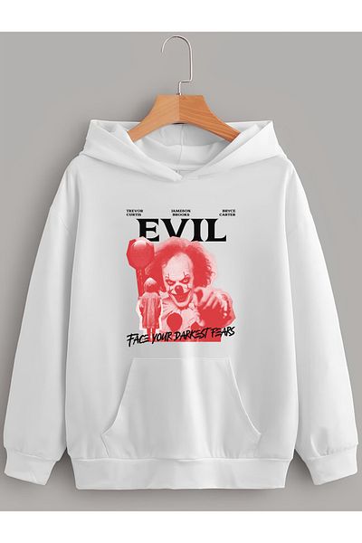 Edizen Evil 2024 Oversize Premium Βαμβακερή κουκούλα λευκή φούτερ