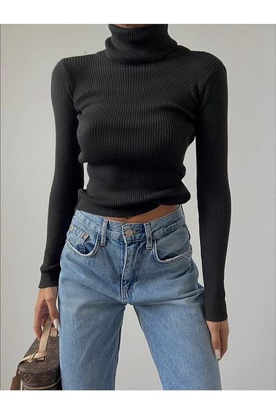 Beybun boutique Pulover cu nervuri jacquard cu gât - Camisole de damă din bumbac
