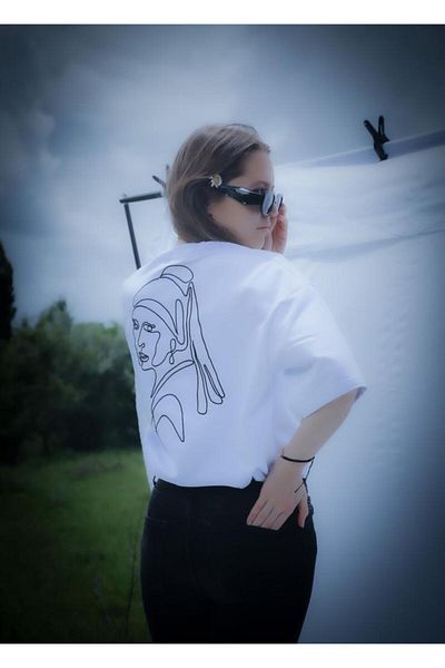 aynewmoda Tricou de calitate oversize brodat pentru fetiță cu cercei