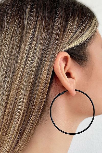 Design Look Large Size Black Color Hoop Earrings