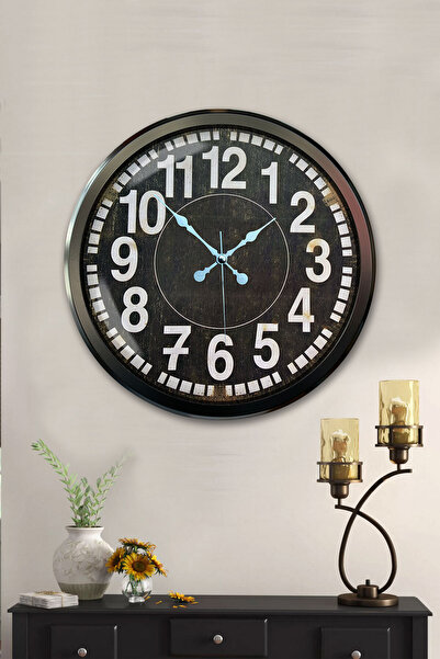 Platin Saat 52 Cm Siyah Metal Duvar Saati