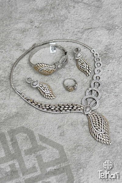 telkari sarayı Özel Tasarım Gerdanlık Model Taşlı Gümüş Set