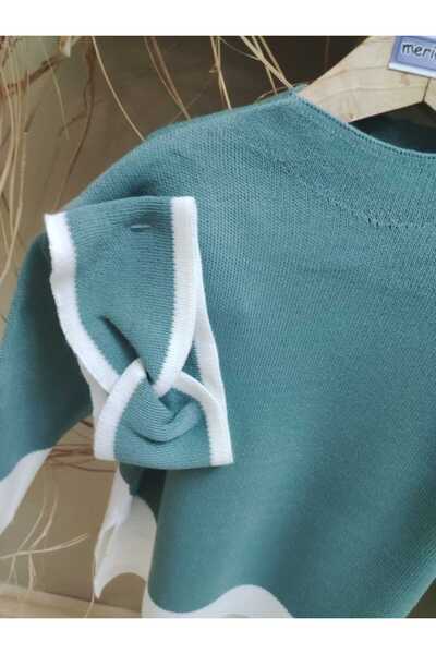 Meriç bebe Mint Knitwear Top and Headband Tunic 3-Piece Set