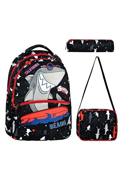 Alfa MEC حقيبة مدرسية بنمط سمكة القرش للمدرسة الابتدائية مكونة من 3 قطع للأول...