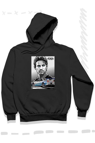 Clothing Series PAUL WALKER Fast and Furious Printed Design Men-Women-unisex Black Hooded Sweatshirt Hoodie