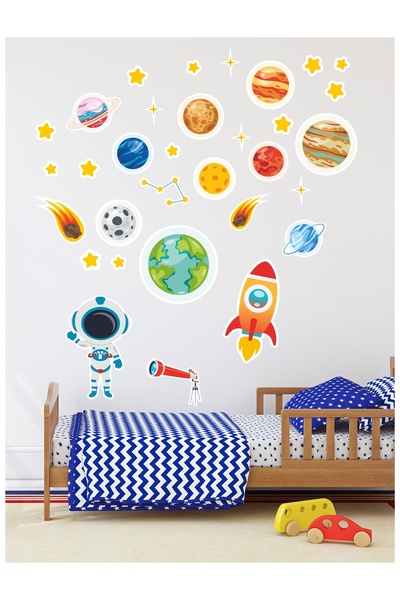 LİPYOS Стикер за стена за детска стая „Космос и планети“ – Декоративен астронавт