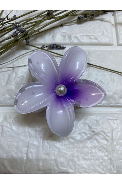 sema aksesuar 2 Pieces Pearled Lotus Flower Shiny Acrylic Women's Peg Buckle Set - Pearl Hibiscus Aloha Flower Buckle