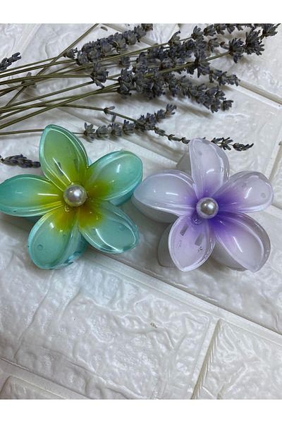 sema aksesuar 2 Pieces Pearled Lotus Flower Shiny Acrylic Women's Peg Buckle Set - Pearl Hibiscus Aloha Flower Buckle