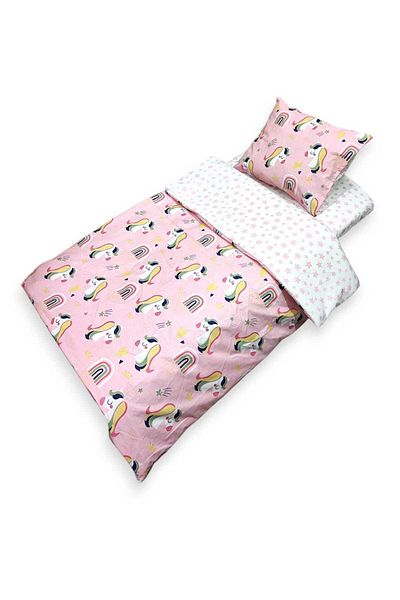 Babynia Baby Special Cotton Παιδικό Μονό Μαξιλάρι Παπλωματοθήκη Σετ Ροζ Μονόκερος (με πάπλωμα)