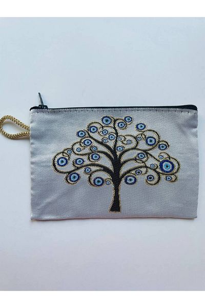 GALATA GIFT Γυναικείο πορτοφόλι με το κακό μάτι, μεσαίου μεγέθους κομψό με φερμουάρ, γραμμωμένο πορτοφόλι