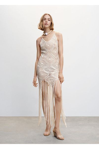 MANGO Woman Tasseled Crochet Dress