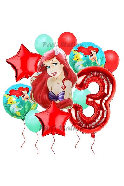 Parti Station . Princess Mermaid Princess Ariel Concept 3 Years Old Birthday Balloon Set Aquaman Ariel Balloon Set