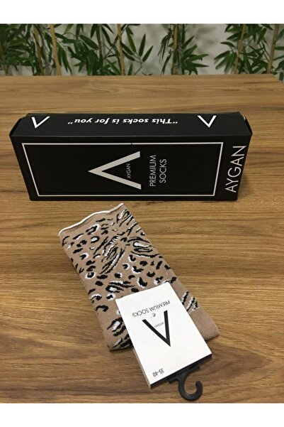 AyganStore Kışlık Roll Top Leopar Desenli Pamuk Lastiksiz Kahverengi 1 Çift Ç...