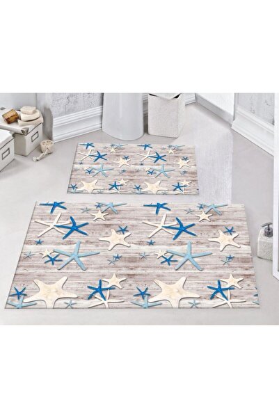 blcmoda 2'li Banyo Klozet Takımı Paspas Canlı Renkler Mavi Yıldız Blc-m55