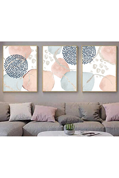 Minimalist Wooden 3-Piece Framed Abstract Decorative Table qmrc