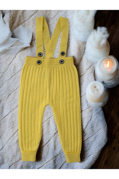 Asya Bebe Suspended Buttoned Baby Kids Knitwear Tights Salopet Yellow