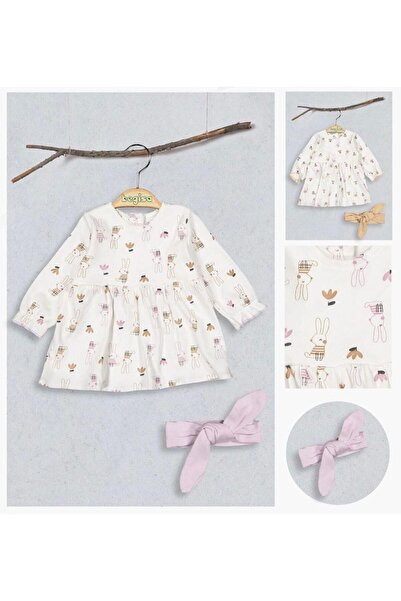 morwind Kız Bebek Elbise Tavşanlı Bandanalı Elbise