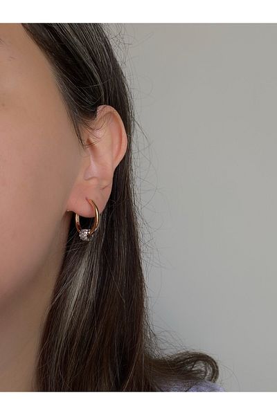 Owentis Steel Silver Mers Model Glittering Ring Tip Dorica Wishing Earring - Does not blacken-