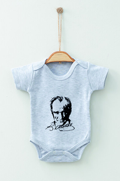 ADABEBEK 100% Cotton Organic Ataturk Patterned Short Sleeve Bodysuit Baby Bodysuit