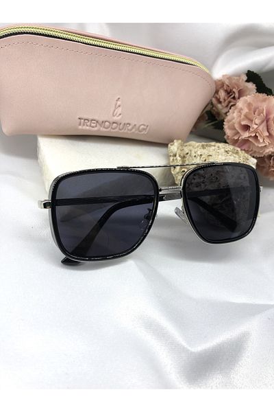 Di Caprio Remma Silver Detailed Retro Black Women's Sunglasses