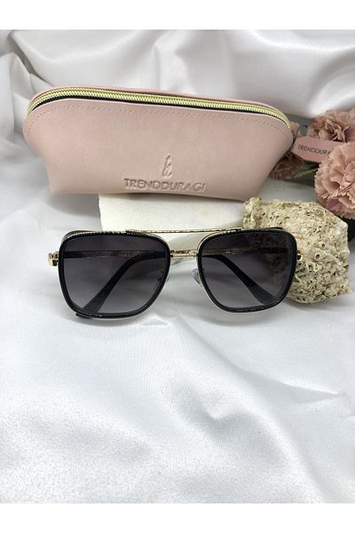 Di Caprio Remma Gold Detailed Retro Black Women's Sunglasses