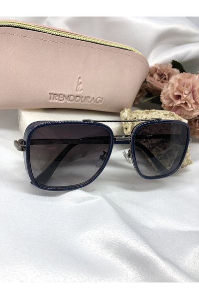 Di Caprio Remma Silver Detailed Retro Navy Blue Women's Sunglasses