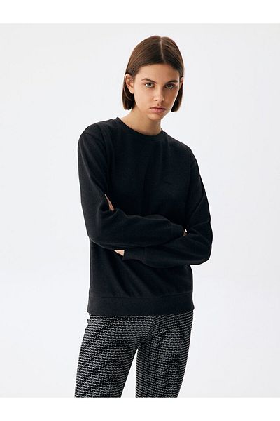 Ltb Hanorac negru de bază cu gât crew