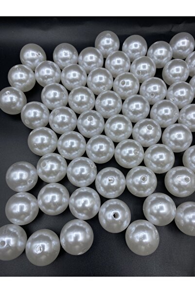 Hedef Bijuteri 100gr 24mm Beyaz Renk Lüks / Lüx Kaplama Plastik İnci Boncuk Ç...
