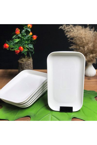 ACAR Bianca Perla Up Down Set of 6 Porcelain Rectangular Serving Plates - 25 cm