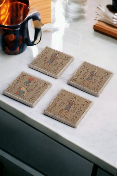 Gri Grafik Design Workshop Egyptian Theme Uv Printed Stone Coasters Set of 4 Mod-1