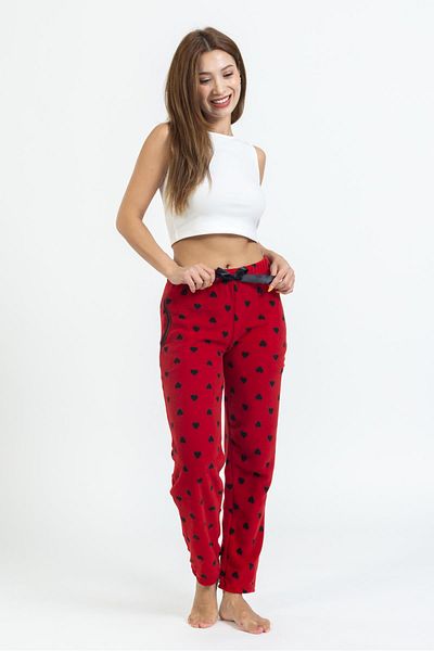 Pemilo Women's Heart Patterned Pocket Fleece Single Bottom RED