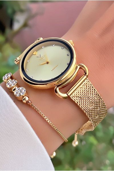 Fiesta Gold Yellow Steel Cord Bridal, Engagement, Wedding Small Case Wrist Watch - Bracelet