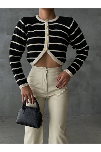 Pulli Collection Cardigan cu dungi aurii cu nasturi