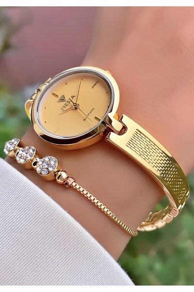 Fiesta Gold Yellow Steel Cord Bridal, Engagement, Wedding Small Case Wrist Watch - Bracelet