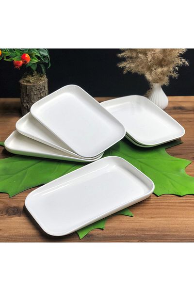 ACAR Bianca Perla Up Down Set of 6 Porcelain Rectangular Serving Plates - 25 cm