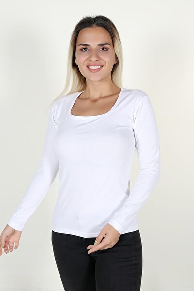 URBAN BOLD Дамски бял боди с квадратно деколте и дълъг ръкав