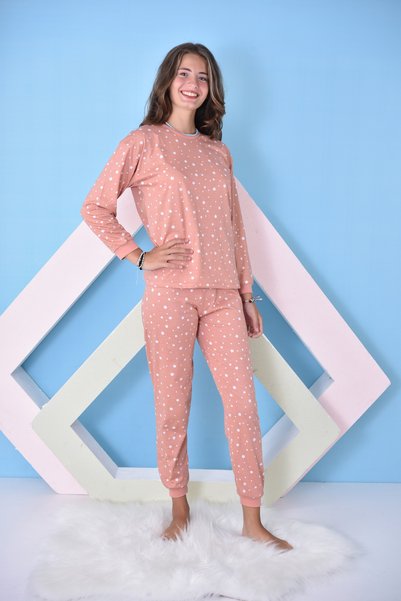 pistyle Girl's Waiter Size Printed Single Jersey Fabric (Airable Anti-Sweat) Powder Pajama Set