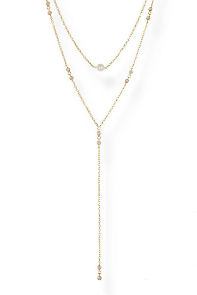 Joy of Jade Selen Kolye 1 Mikron 18 Ayar Altın Kaplama (925 Ayar Gümüş Üzerine), Zirkonyum Ve Inci Mineli