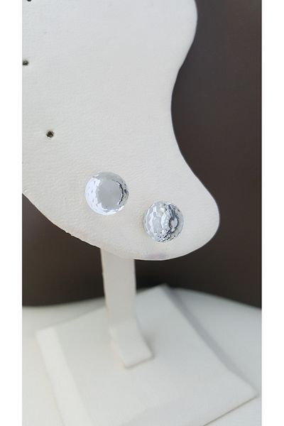 Lenanica Czech Crystal Diamond Cut Water Drop Ball Earrings on Steel